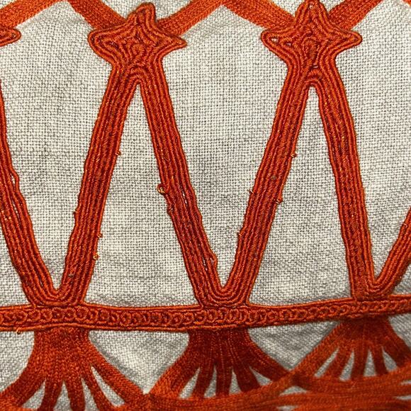 Classic Concepts Linen Pillow Orange Geometric Embroidered Deco Duck Feather 19" - Picture 12 of 12